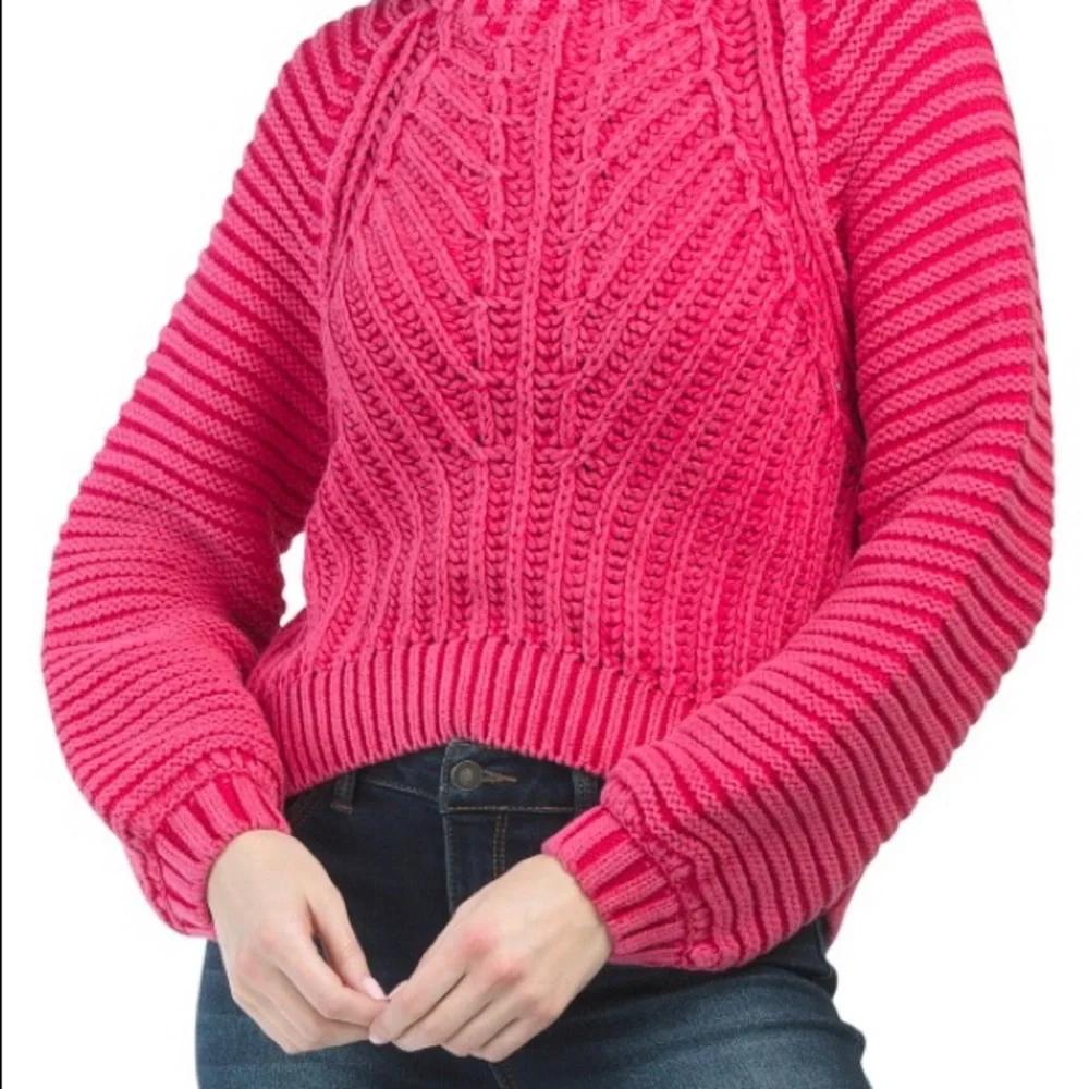 Free People Textured Knit Sweetheart Sweater in Pink Size Medium - Picture 1 of 9